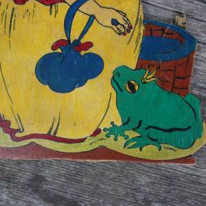 Vintage Froschkönig Wandbild Grimms Märchen Kinderzimmer Handarbeit Laubsägearbeit 50er 60er Jahre Bild 3