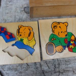 4 kleine Puzzles Bären Holz Holzkasten Vintage Bild 4