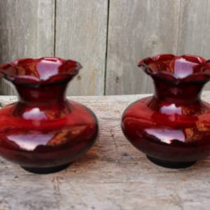 2er Set rubinrote Vasen Anchor Hocking Glas mundgeblasen  70er Jahre Vintage USA Bild 2