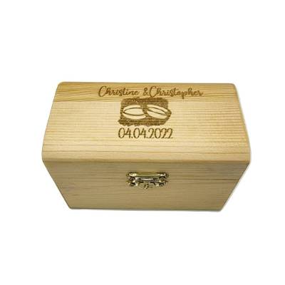 Hochzeitsgeschenk -  kleine, personalisierte Holzkiste mit Gravur von Namen und Datum