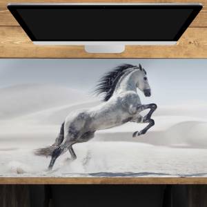 Schreibtischunterlage XXL – Weißes Pferd – 100 x 50 cm – Schreibunterlage für Kinder aus erstklassigem Premium Vinyl – M Bild 1
