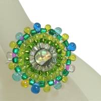 Ring bunt grün türkis Abalone candy colour handgefertigt aus Glasperlen Unikat boho Bild 1