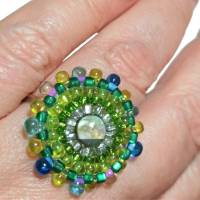 Ring bunt grün türkis Abalone candy colour handgefertigt aus Glasperlen Unikat boho Bild 3