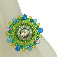 Ring bunt grün türkis Abalone candy colour handgefertigt aus Glasperlen Unikat boho Bild 4