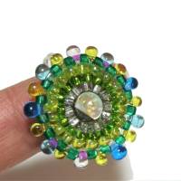 Ring bunt grün türkis Abalone candy colour handgefertigt aus Glasperlen Unikat boho Bild 5