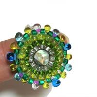 Ring bunt grün türkis Abalone candy colour handgefertigt aus Glasperlen Unikat boho Bild 6