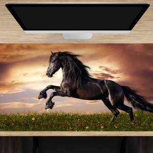 Schreibtischunterlage XXL – Schwarzes Pferd – 100 x 50 cm – Schreibunterlage für Kinder aus erstklassigem Premium Vinyl Bild 1