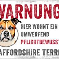 Hundeschild WARNUNG! mit Staffordshire Terrier, wetterbeständiges Warnschild Bild 1