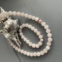 Wunderschöne Rosenquarz Kette,Rosé Halskette mit Perle,Rosenquarz Halskette,Edelstein Collier in Rosé,Rosé Perlenkette, Bild 4