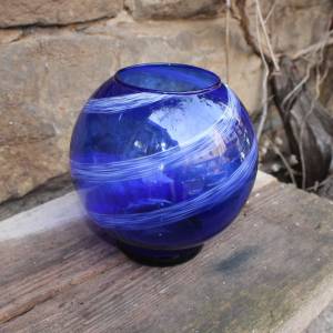 Kugelvase Vase blau weiß Glas mundgeblasen 70er Jahre Vintage DDR Bild 3