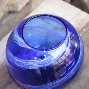 Kugelvase Vase blau weiß Glas mundgeblasen 70er Jahre Vintage DDR Bild 4
