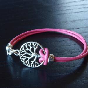 Leder Armband Baum silber rosa Lebensbaum Armreif Bild 1