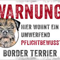 Hundeschild WARNUNG! mit Border Terrier, wetterbeständiges Warnschild Bild 1