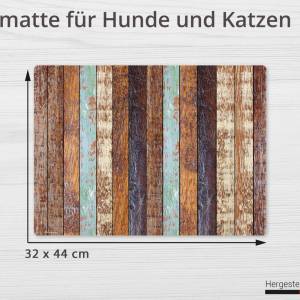 Napfunterlage | Futtermatte „Holzoptik gestreift“ aus Premium Vinyl - 44x32 cm – rutschhemmend, abwaschbar, reißfest - M Bild 2