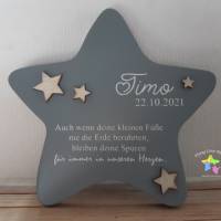 Erinnerung an ein Sternenkind, Geschenk für Sterneneltern, individuelle gestaltetes Trauergeschenk, grauer Stern, Gott, Bild 1