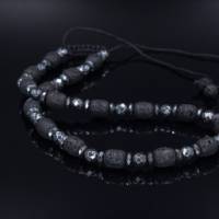Herren Halskette aus Edelsteinen Lavastein und Hämatit mit Knotenverschluss, Länge 46 cm Bild 2