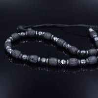 Herren Halskette aus Edelsteinen Lavastein und Hämatit mit Knotenverschluss, Länge 46 cm Bild 5