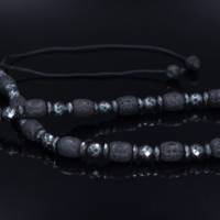 Herren Halskette aus Edelsteinen Lavastein und Hämatit mit Knotenverschluss, Länge 46 cm Bild 7