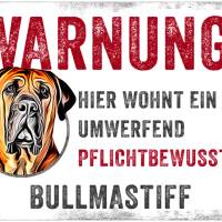 Hundeschild WARNUNG! mit Bullmastiff, wetterbeständiges Warnschild Bild 1