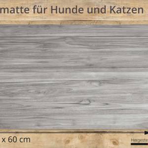 Napfunterlage | Futtermatte „Graue Holzmaserung“ aus Premium Vinyl - 60x40 cm – rutschhemmend, abwaschbar, reißfest - Ma Bild 2