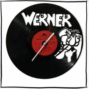 Wanduhr aus Vinyl Schallplattenuhr mit Werner Motiv upcycling design Uhr Wand-deko vintage-Uhr Wand-Dekoration retro-Uhr Bild 1