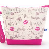 Projekttasche Gr. L *Pink Kisses*, Handarbeitstasche, Kulturbeutel mit Paris Motiven Bild 2