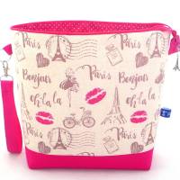Projekttasche Gr. L *Pink Kisses*, Handarbeitstasche, Kulturbeutel mit Paris Motiven Bild 4