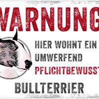 Hundeschild WARNUNG! mit Bullterrier, wetterbeständiges Warnschild Bild 1