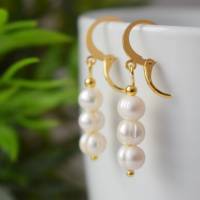 Perlen Ohrringe Creolen Gold, Ohrhänger, Süßwasserperlen hoops, Hängeohrringe, Perlen Kreolen, Perlenohrringe hängend Bild 8