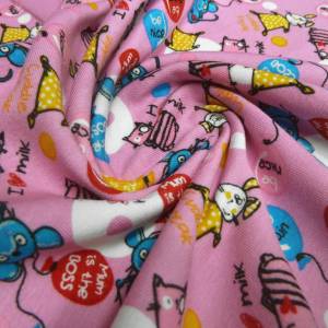 Stoff Baumwolle Jersey Mäuse Hasen Katzen rosa rot blau gelb weiß Kinderstoff Kleiderstoff Bild 3