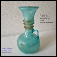 Antike GLASVASE Jugendstil - Mundgeblasen in türkis mit Glasfadenauflage und Henkel Bild 2