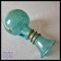 Antike GLASVASE Jugendstil - Mundgeblasen in türkis mit Glasfadenauflage und Henkel Bild 8