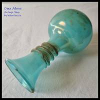Antike GLASVASE Jugendstil - Mundgeblasen in türkis mit Glasfadenauflage und Henkel Bild 9