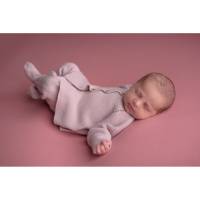 Babyanzug, gestrickt, Bio-Baumwolle, 2-teilig, mit Füßlingen, altrosa, Gr. 50/56 Bild 1