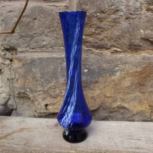 Vintage Vase Solifleurvase 25 cm blaues Glas weiße Einschlüsse mundgeblasen 70er Jahre DDR Bild 1