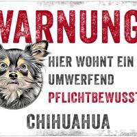 Hundeschild WARNUNG! mit Chihuahua, wetterbeständiges Warnschild Bild 1