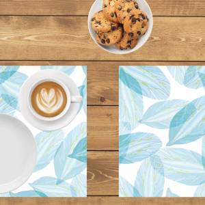 Tischsets I Platzsets abwaschbar - Blaue Blätter - 4 Stück - 40 x 30 cm - rutschfeste Tischdekoration aus Premium-Vinyl Bild 2