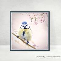 BLAUMEISE Wandbild auf Leinwandwand Holz Kunstdruck Landhausstil Tierbild Vogel Shabby Chic Vintage Style online kaufen Bild 3