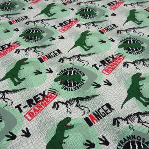 Stoff Baumwolle French Terry Sweatshirtstoff mit Dinos Dinosaurier Design grün grau schwarz Kleiderstoff Kinderstoff Bild 1