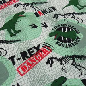 Stoff Baumwolle French Terry Sweatshirtstoff mit Dinos Dinosaurier Design grün grau schwarz Kleiderstoff Kinderstoff Bild 2