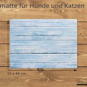 Napfunterlage | Futtermatte „Blaue Holzbretter im Vintage-Look“ aus Premium Vinyl 44x32 rutschhemmend, abwaschbar, reißf Bild 2