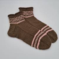 Gestrickte Socken in braun rosa, Gr. 38/39, romantische Fairisle Herzen im Schaft, handgestrickt Bild 4