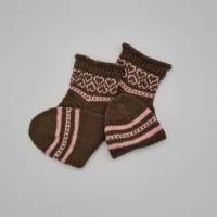 Gestrickte Socken in braun rosa, Gr. 38/39, romantische Fairisle Herzen im Schaft, handgestrickt Bild 5