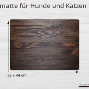 Napfunterlage | Futtermatte „Holzoptik dunkelbraun“ aus Premium Vinyl - 44x32 cm - rutschhemmend, abwaschbar, reißfest - Bild 2