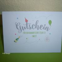 Gutschein Klappkarte mit Kuvert für ein romantisches Essen, Geschenk, Gutscheingeschenk, Geburtstag,Hochzeitstag Bild 1