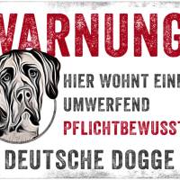 Hundeschild WARNUNG! mit Deutscher Dogge, wetterbeständiges Warnschild Bild 1
