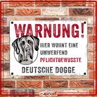 Hundeschild WARNUNG! mit Deutscher Dogge, wetterbeständiges Warnschild Bild 2