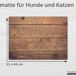 Napfunterlage | Futtermatte „Holzoptik braun“ aus Premium Vinyl - 44x32 cm - rutschhemmend, abwaschbar, reißfest - Made Bild 2
