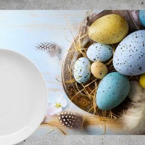 Tischset - Platzset für Ostern "Blaue und gelbe Eier im Osternest" 12 Stück 44x32cm Tischdekoration aus Spezial- Bild 2