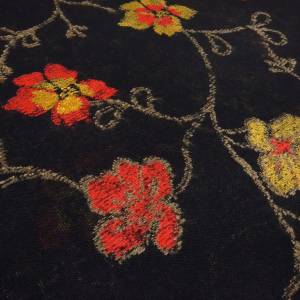 Stoff Baumwolle leichter feiner Jersey mit Intarsien Blumen Ranken schwarz rot gelb braun Kleiderstoff Bild 2
